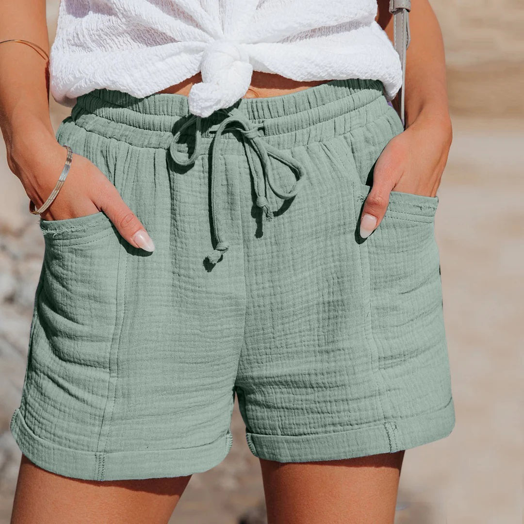 Pantalón Corto Lila de Algodón Arrugado