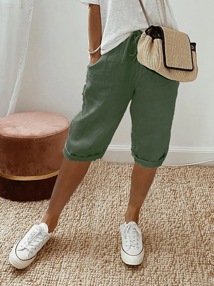 Mel - Pantalones Cortos de Algodón-Lino para Mujer