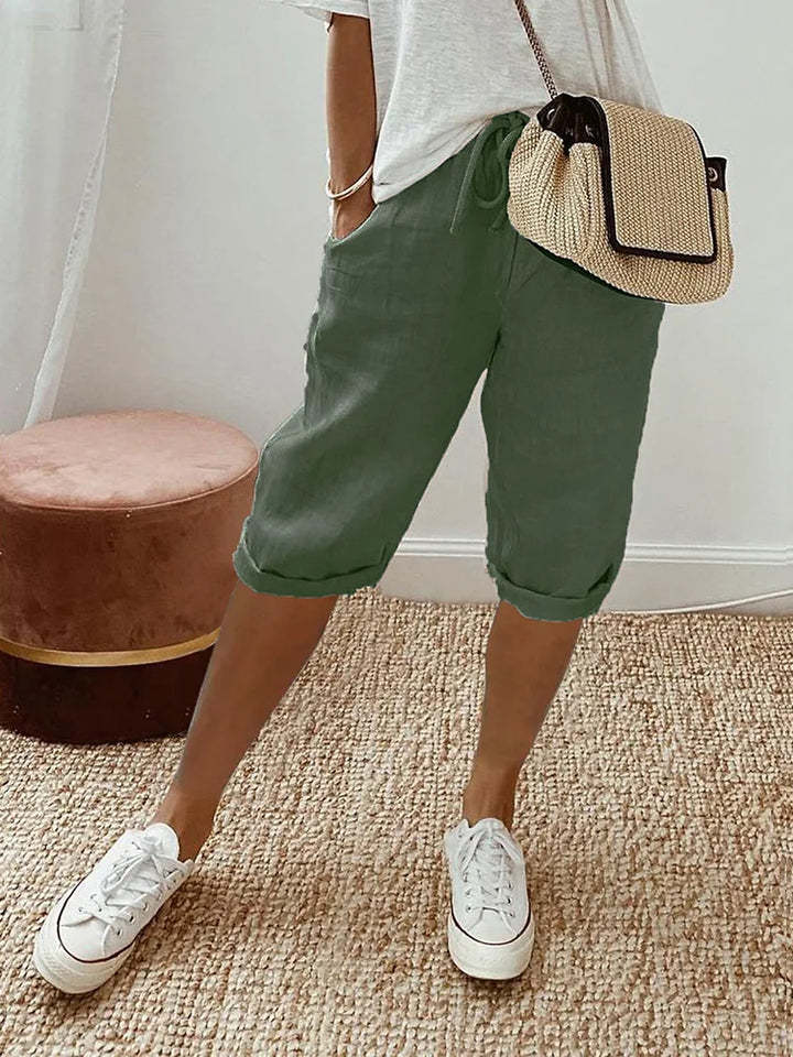 Mel - Pantalones Cortos de Algodón-Lino para Mujer
