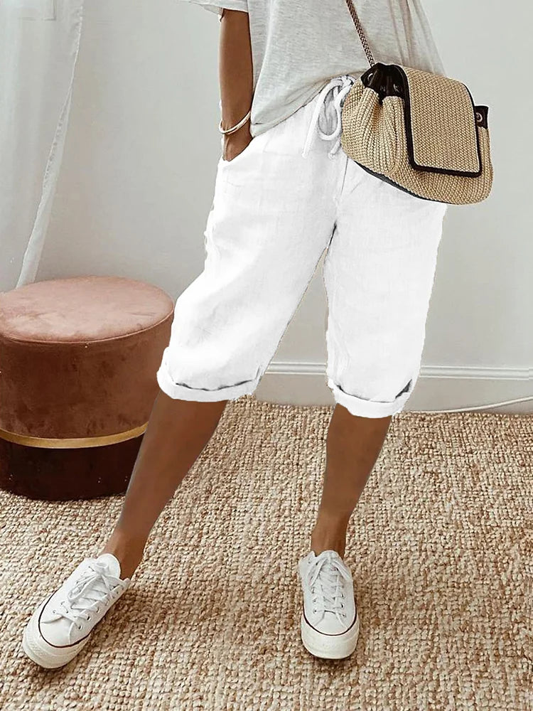 Mel - Pantalones Cortos de Algodón-Lino para Mujer