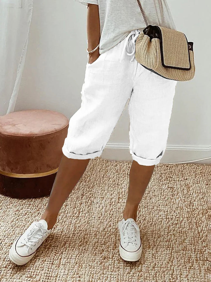 Mel - Pantalones Cortos de Algodón-Lino para Mujer