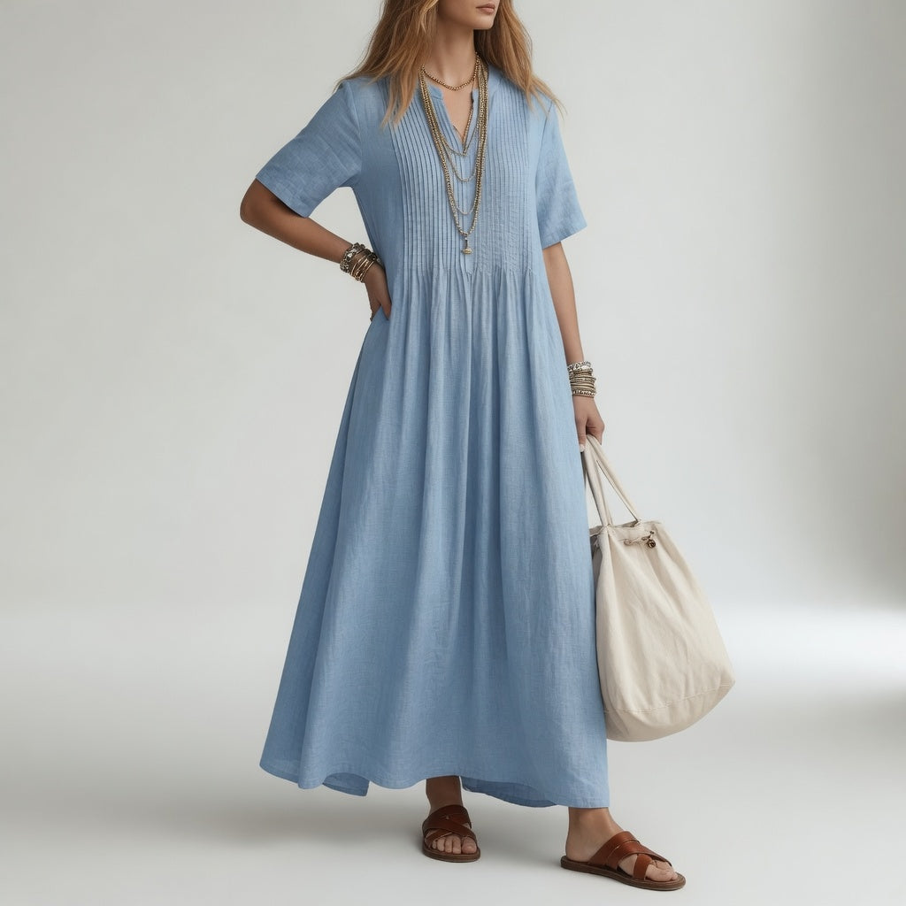 Pélagie™ — Vestido largo de algodón con cuello en V, libertad veraniega