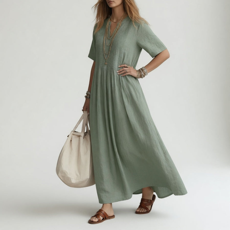 Pélagie™ — Vestido largo de algodón con cuello en V, libertad veraniega