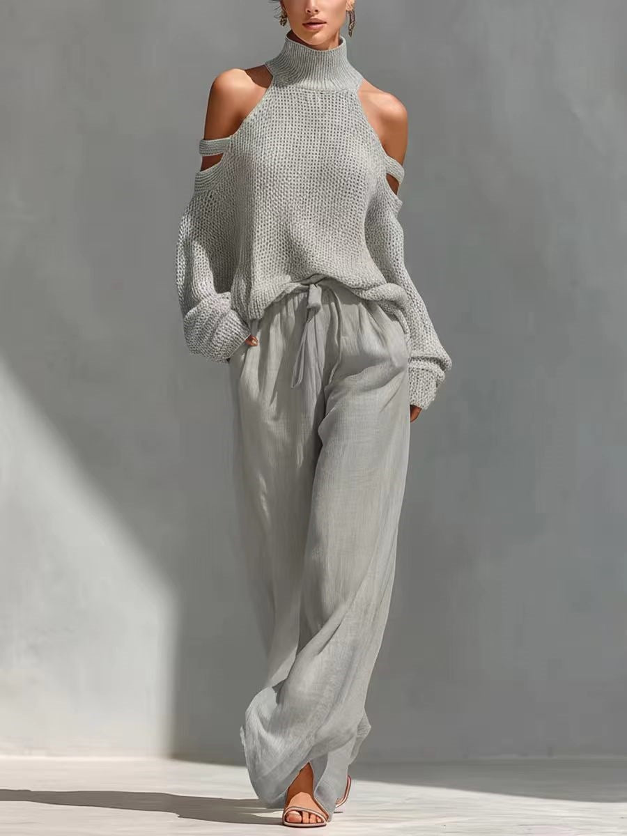 Conjunto elegante de punto y lino