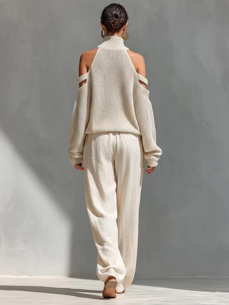 Conjunto elegante de punto y lino