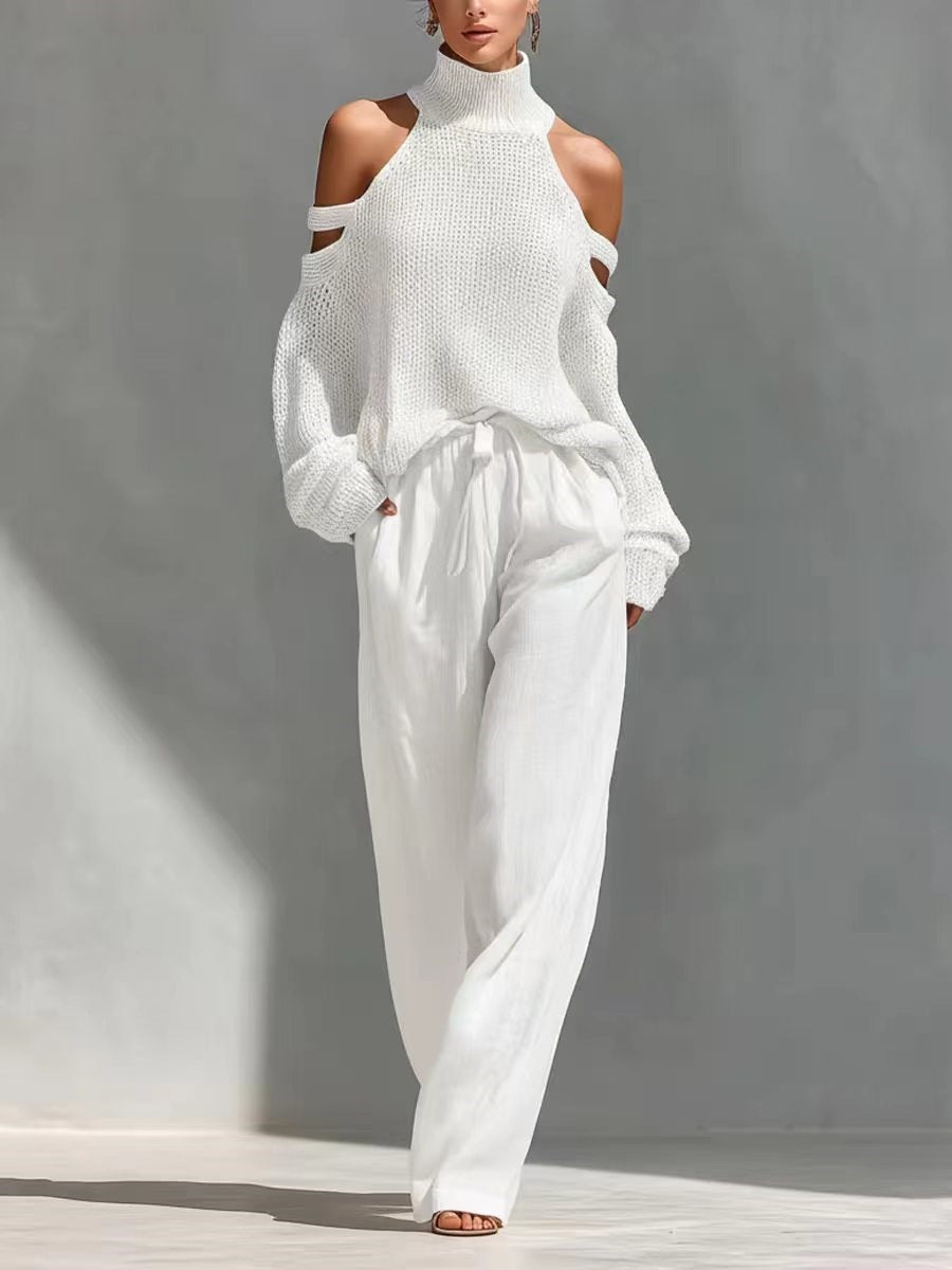 Conjunto elegante de punto y lino