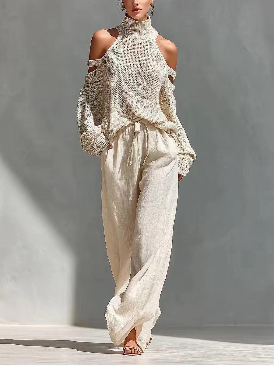 Conjunto elegante de punto y lino
