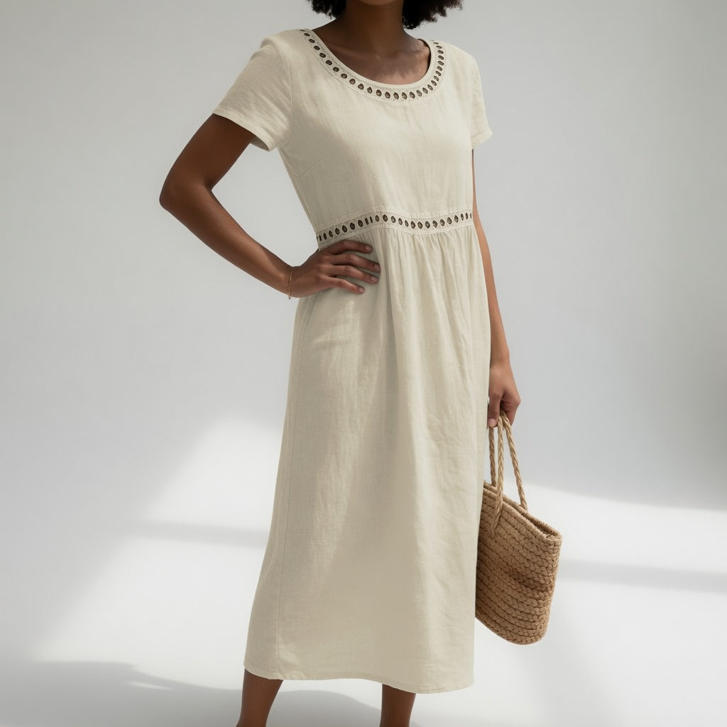 Pernelle™ | Vestido midi 100% algodón bordado feminidad suave