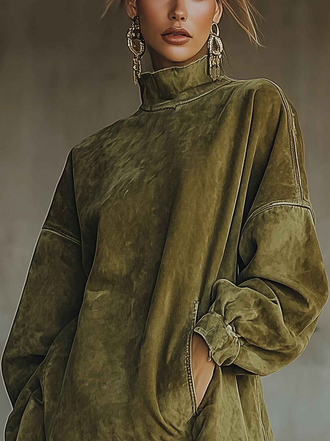 Darcie | Vestido de Ante con Cuello Alto y Flecos