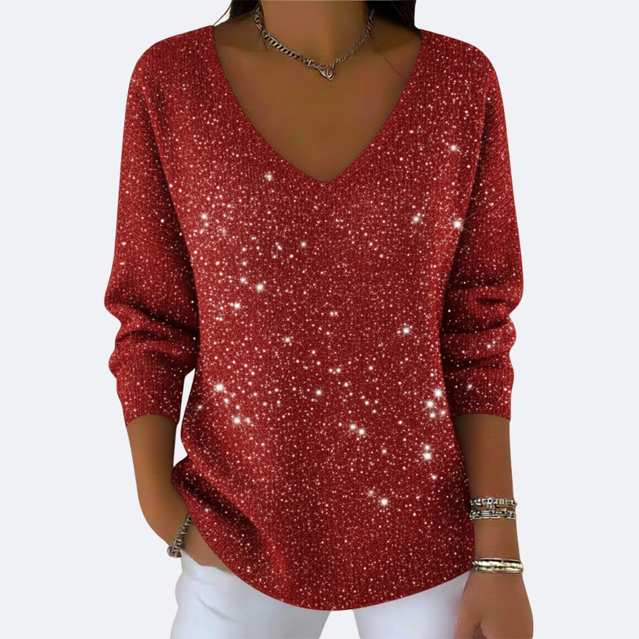 GIULIA - Sweater Elegante Cuello V con Brillo