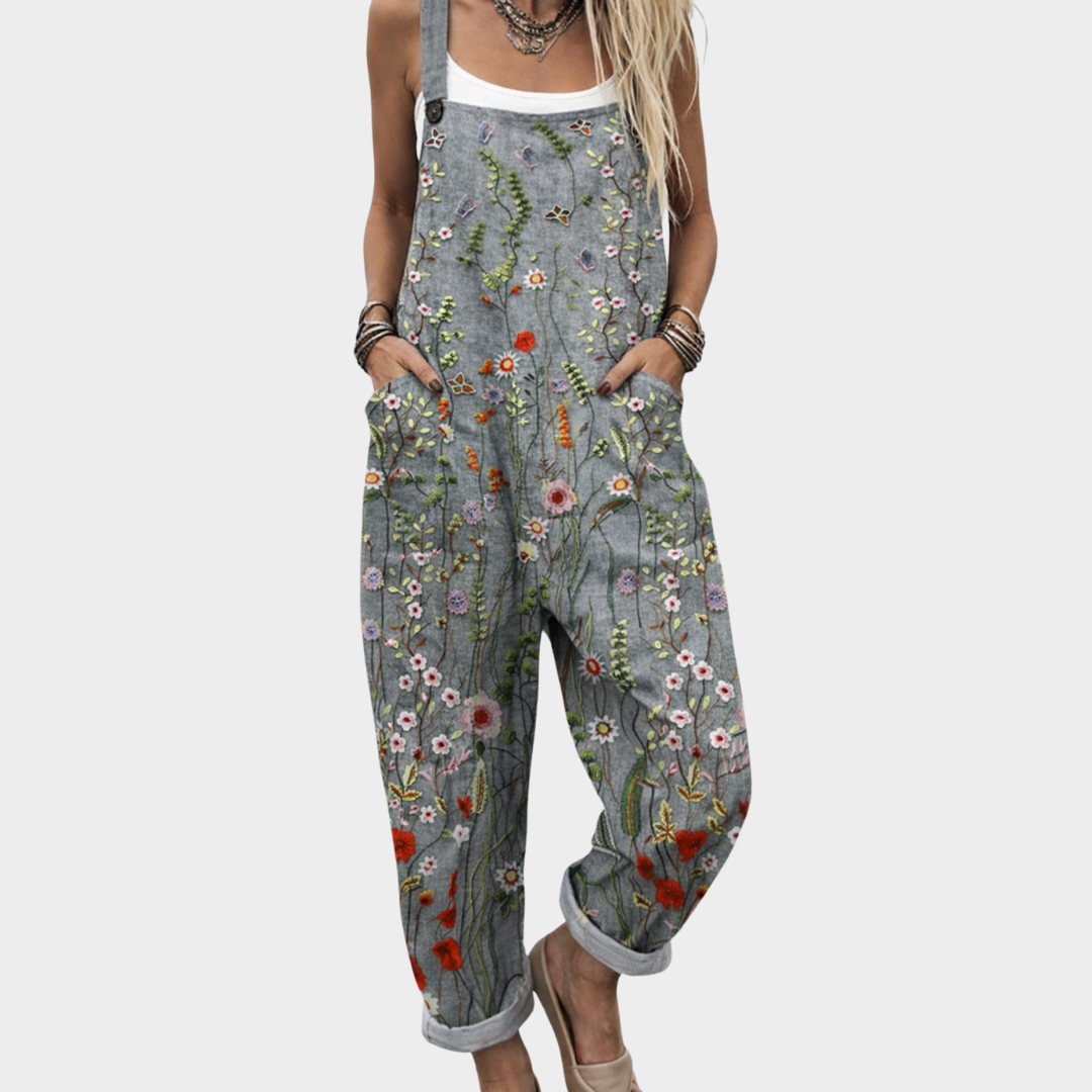 Peto Gris Azulado con Flores Bordadas