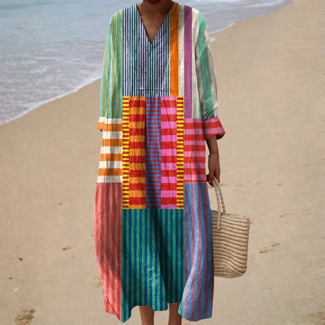 Vestido de Verano de Retales y Rayas Vivas