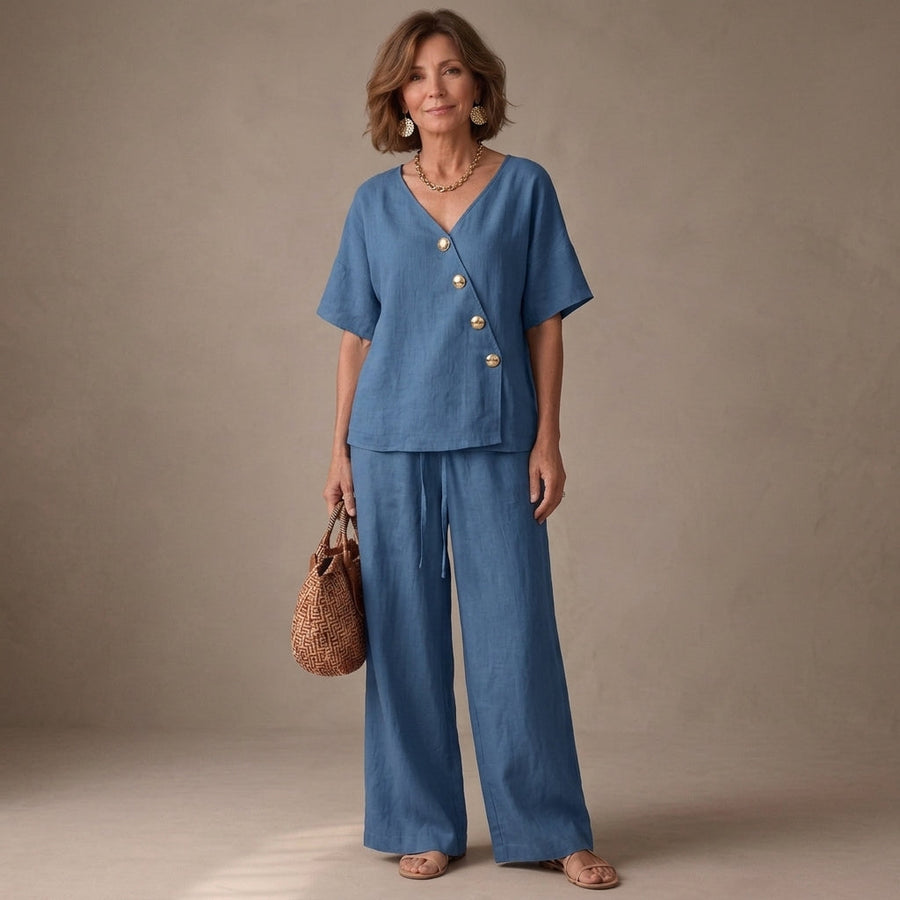 Greta | Conjunto de Camisa Abotonada con Cuello en V