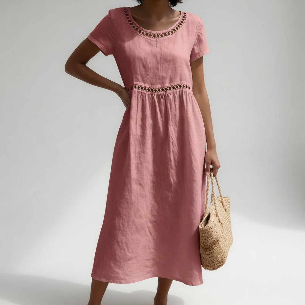 Pernelle™ — Vestido midi 100% algodón bordado con feminidad suave