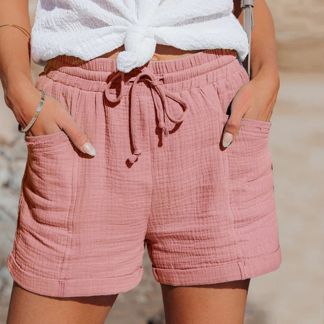 Pantalón Corto Lila de Algodón Arrugado