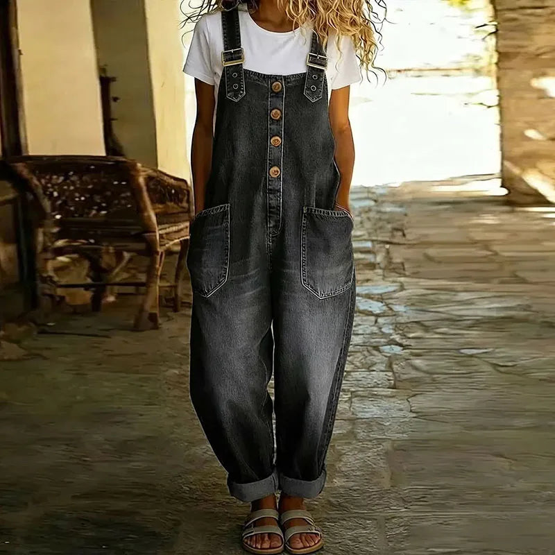Mae | Salopette efecto denim de algodón suave vintage con tirantes ajustables