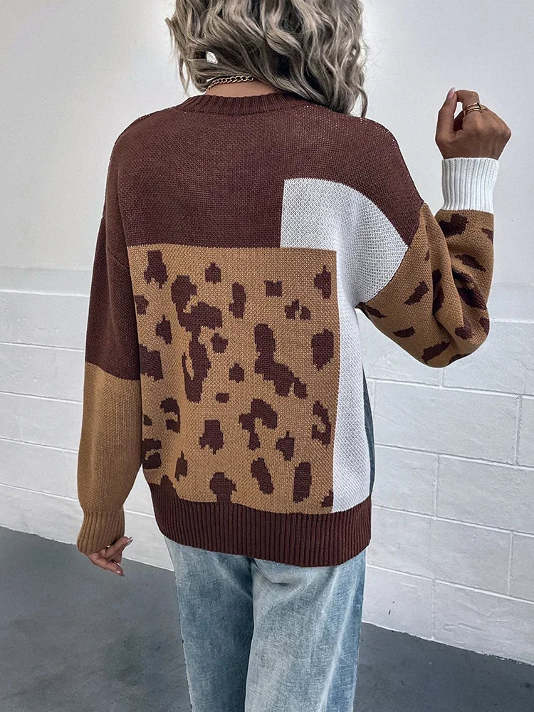 Le Clair | Suéter Patchwork con Estampado Leopardo