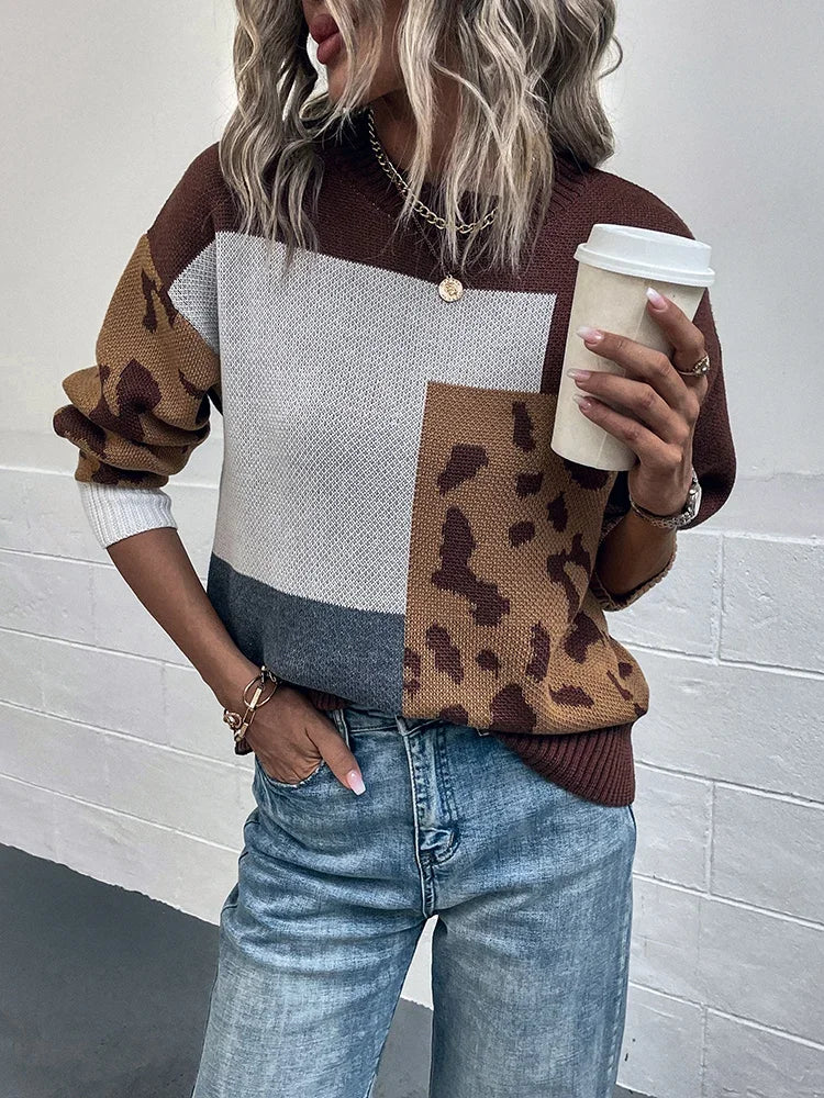 Le Clair | Suéter Patchwork con Estampado Leopardo