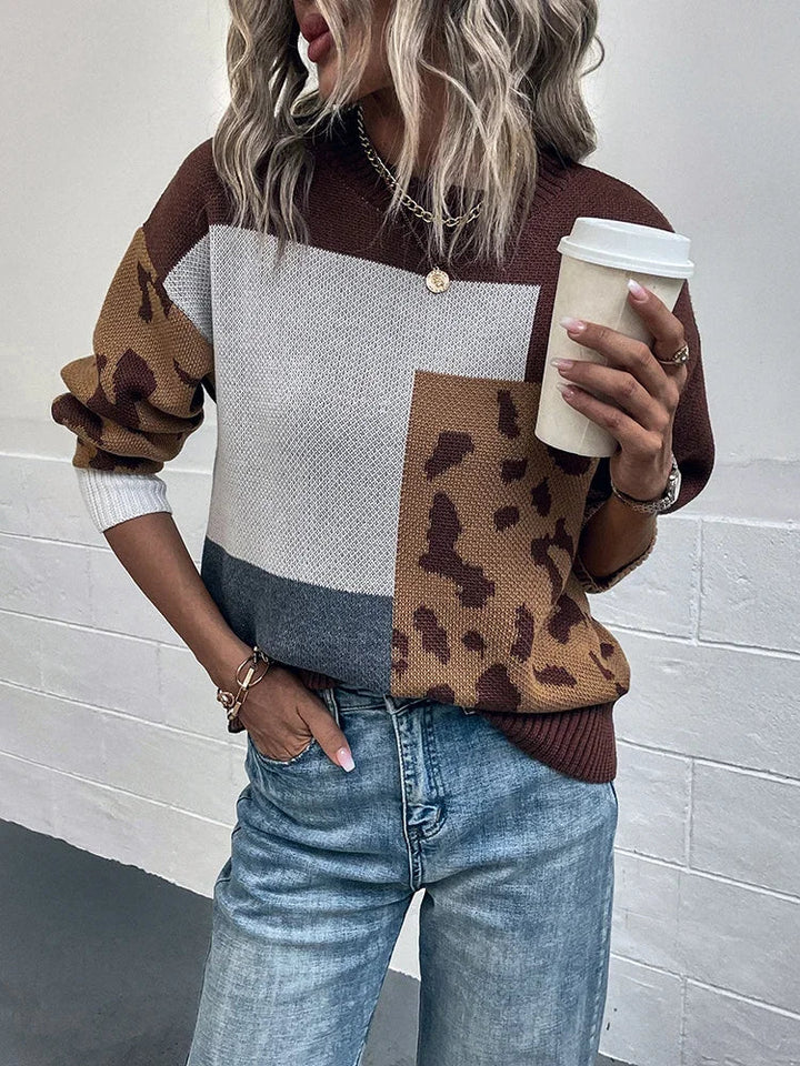 Le Clair | Suéter Patchwork con Estampado Leopardo