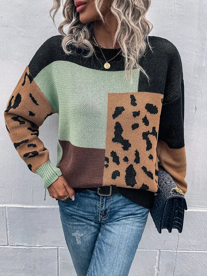 Le Clair | Suéter Patchwork con Estampado Leopardo