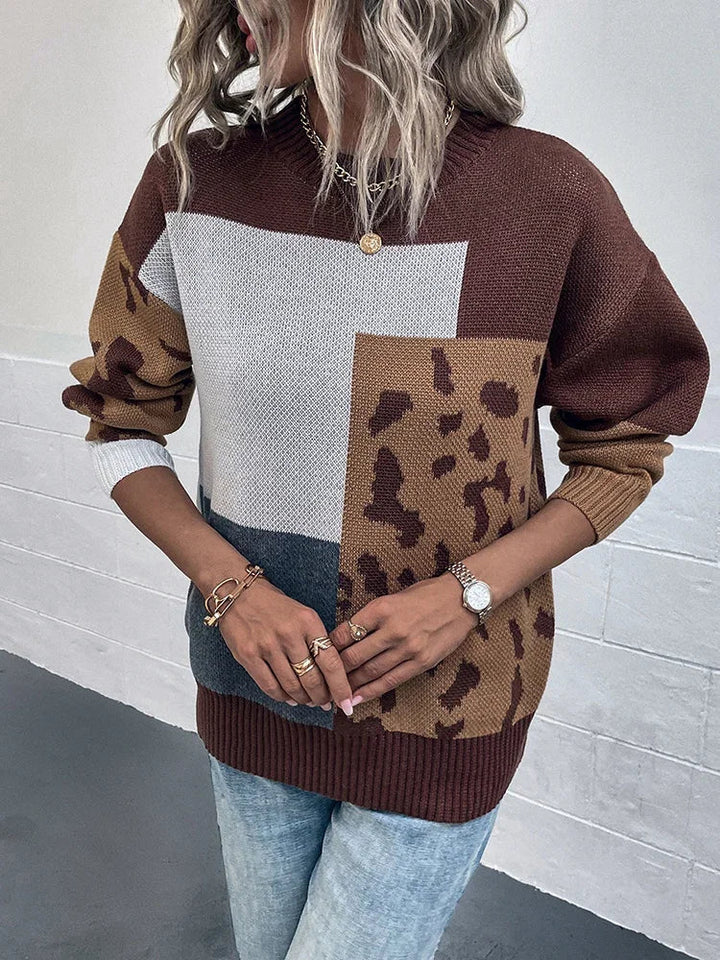 Le Clair | Suéter Patchwork con Estampado Leopardo