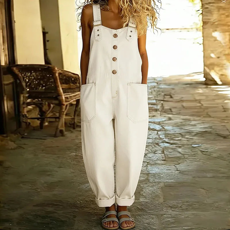 Mae | Salopette efecto denim de algodón suave vintage con tirantes ajustables