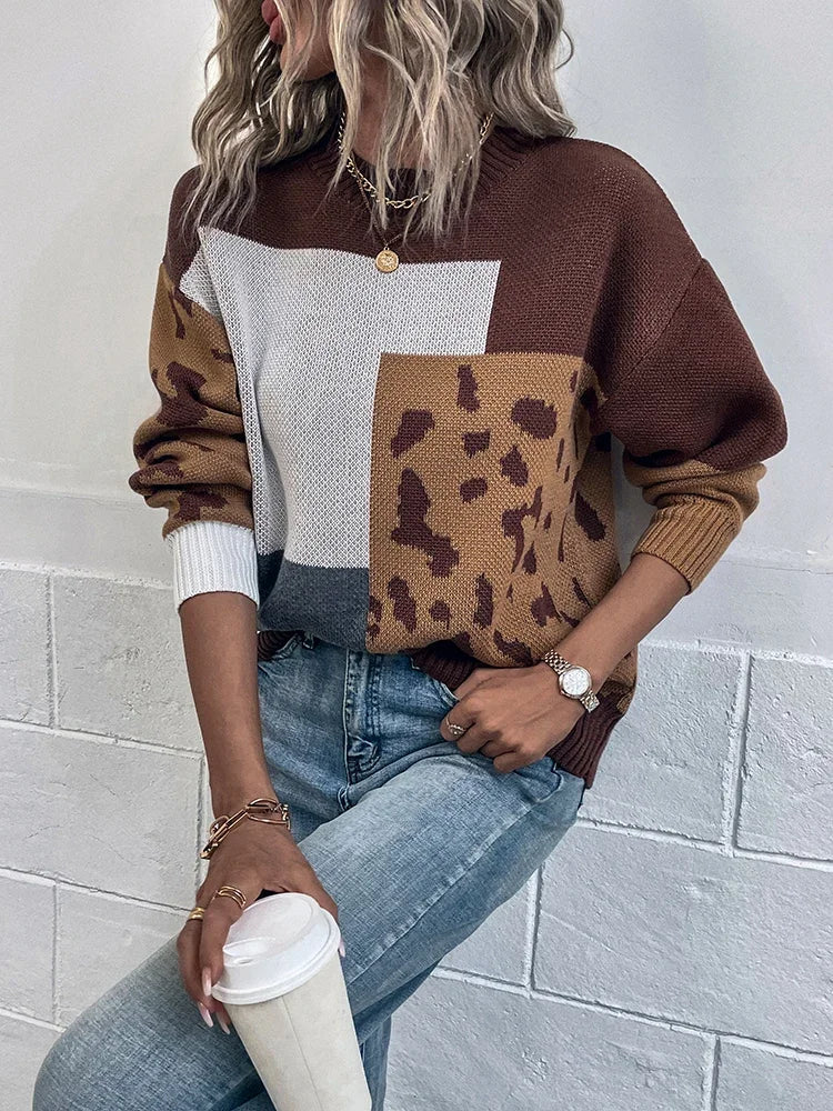 Le Clair | Suéter Patchwork con Estampado Leopardo