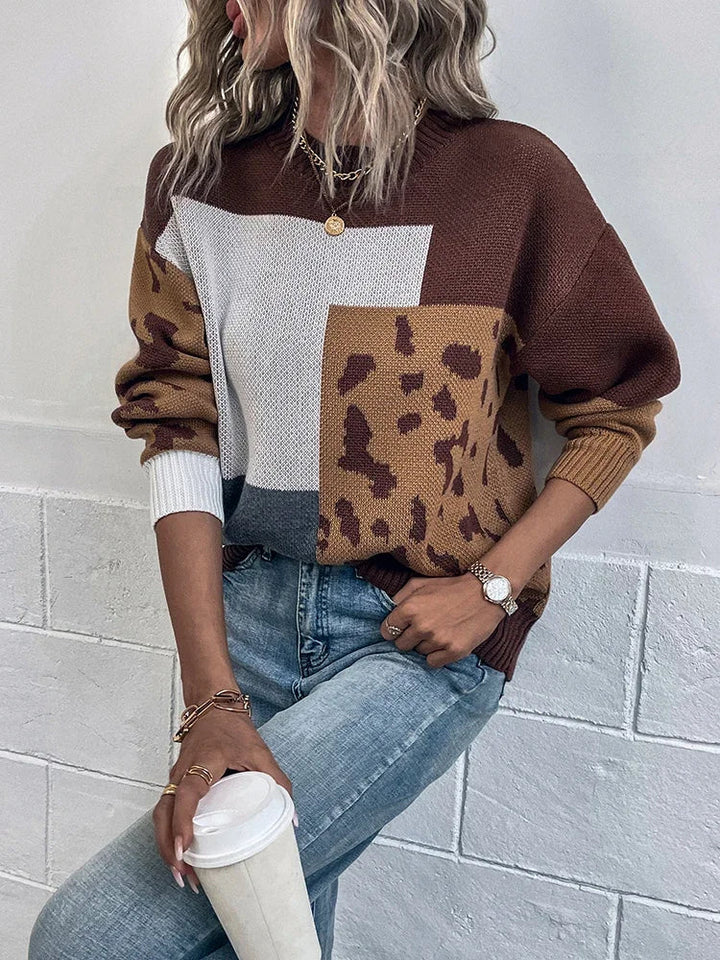 Le Clair | Suéter Patchwork con Estampado Leopardo