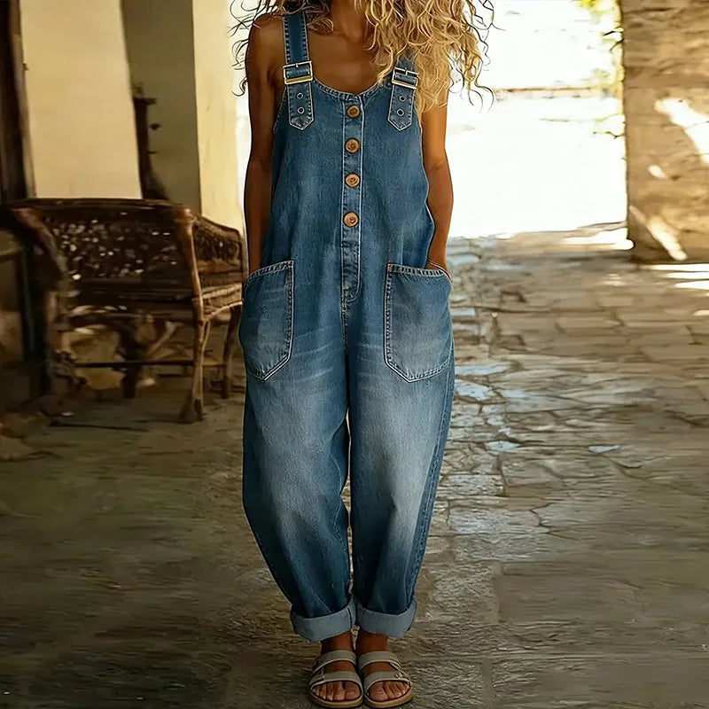 Mae | Salopette efecto denim de algodón suave vintage con tirantes ajustables