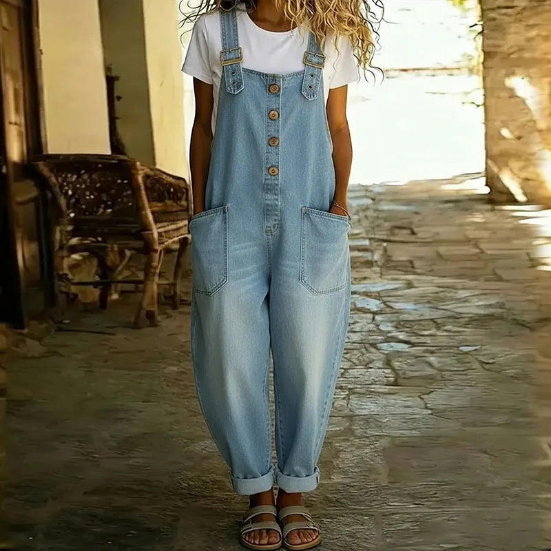 Mae | Salopette efecto denim de algodón suave vintage con tirantes ajustables