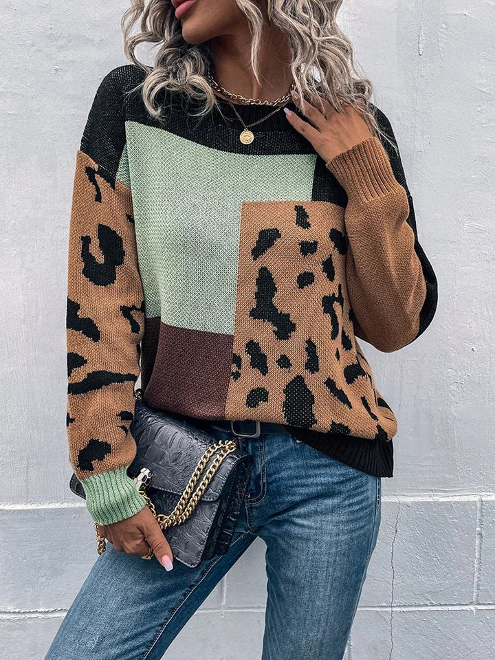 Le Clair | Suéter Patchwork con Estampado Leopardo