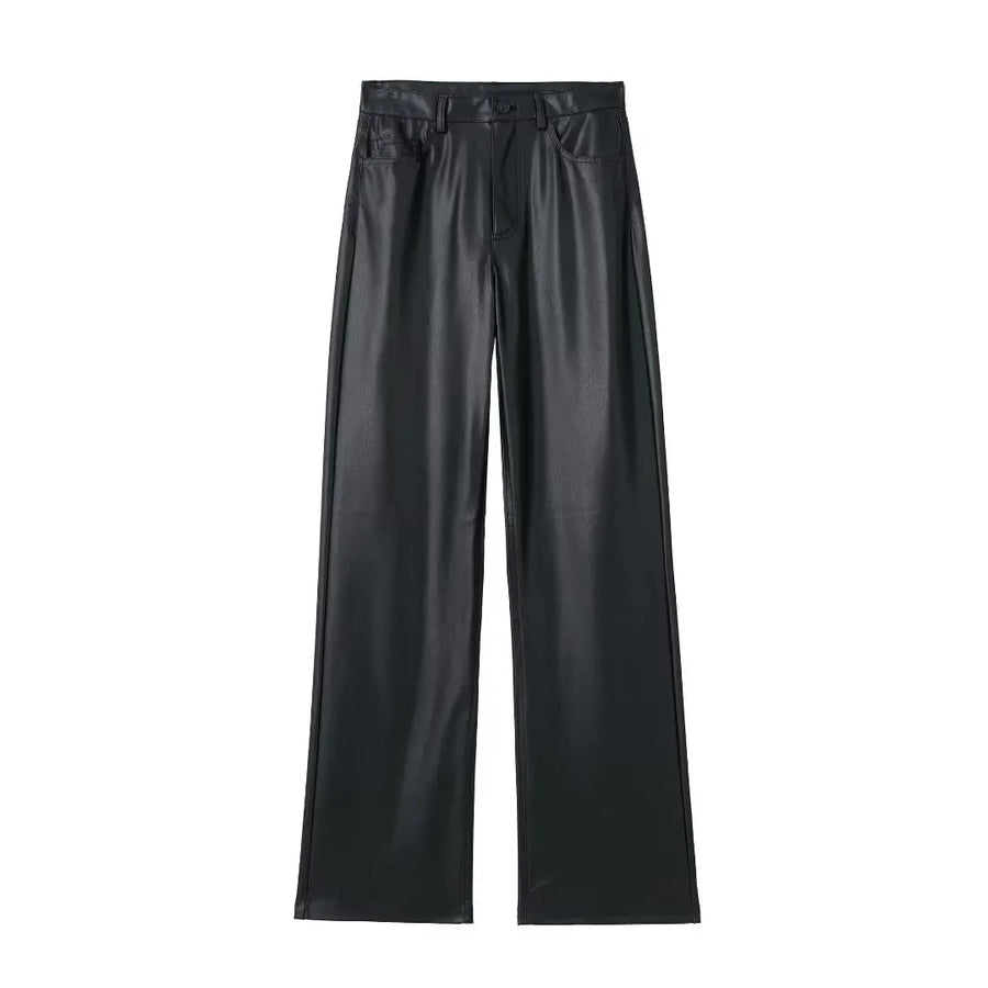 Freja | Pantalón de Cuero Sintético con Pierna Ancha