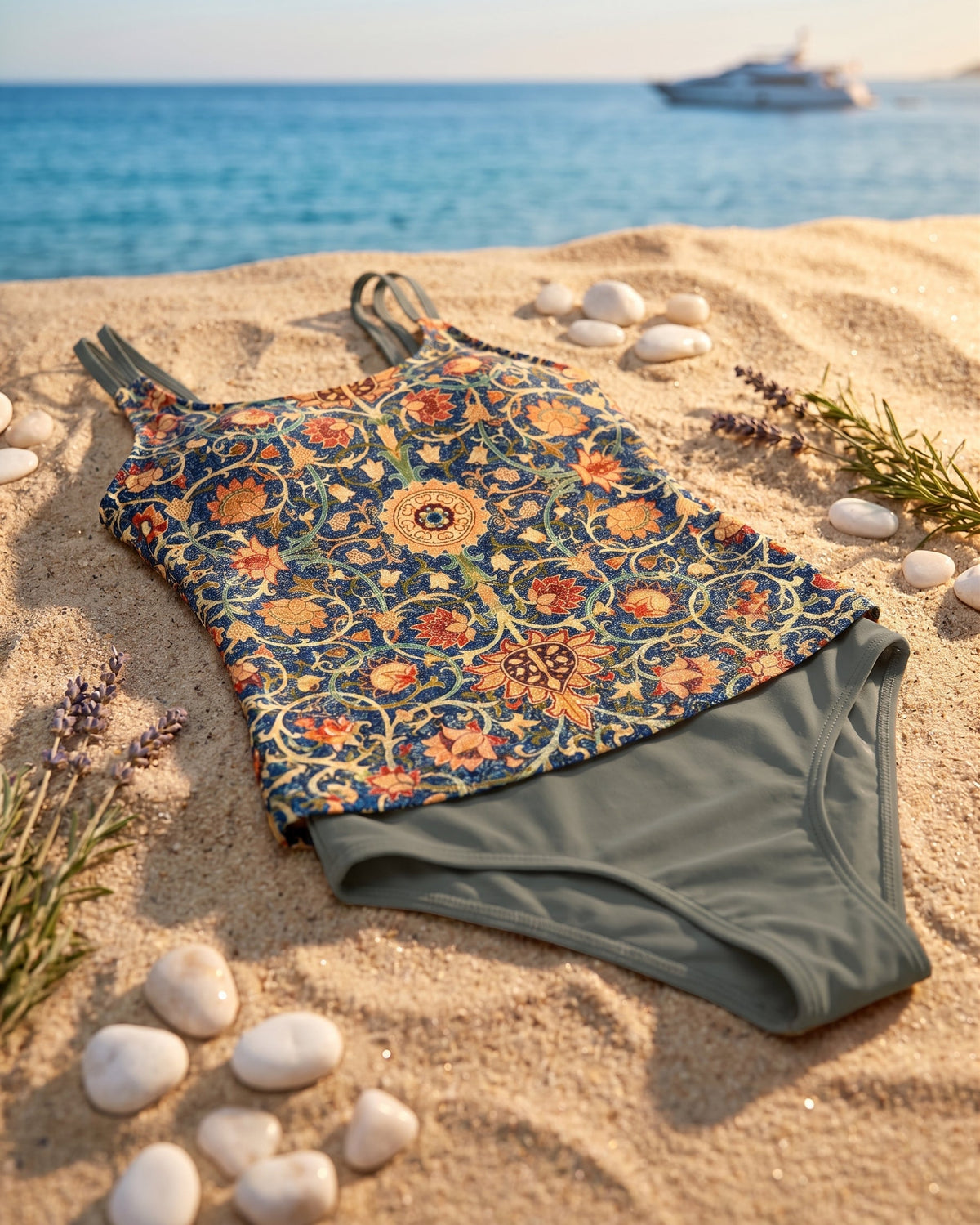 Tankini impreso con doble tirante — cintura alta, estampado floral