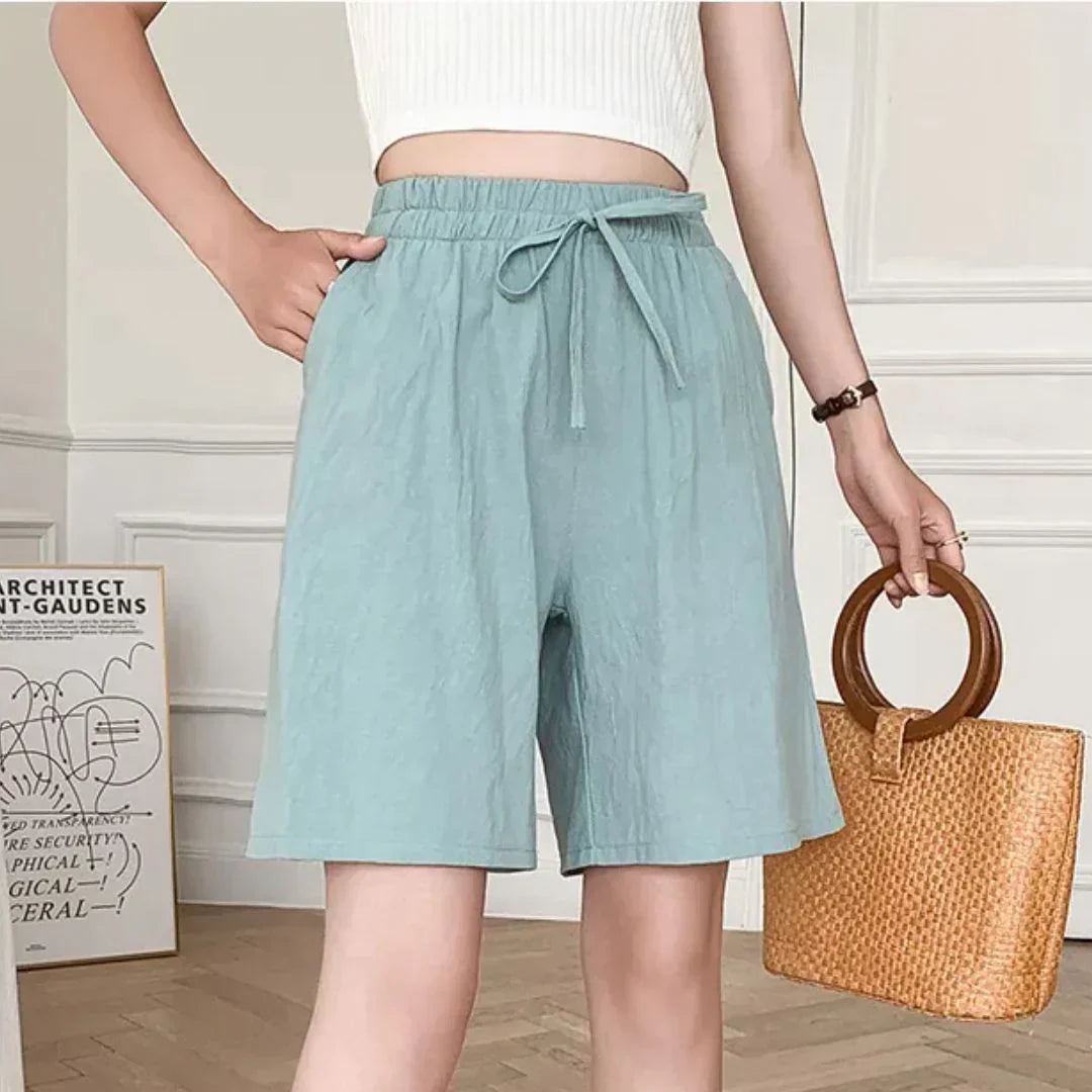 Pantalón Corto Beis Amplio con Cordón