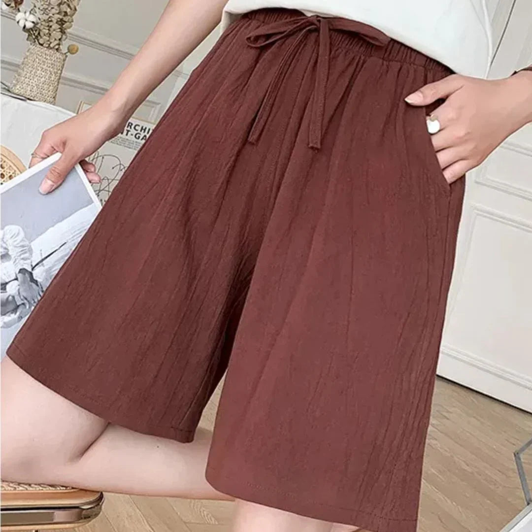 Pantalón Corto Beis Amplio con Cordón