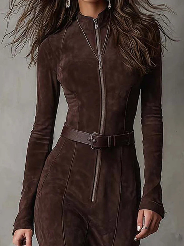 Julina - Chic Long Dress with Suede Effect