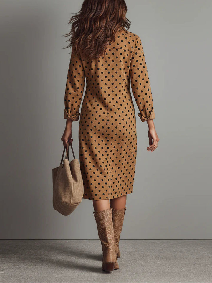 Claudia | Vestido Midi de Cuero Sintético con Estampado de Lunares