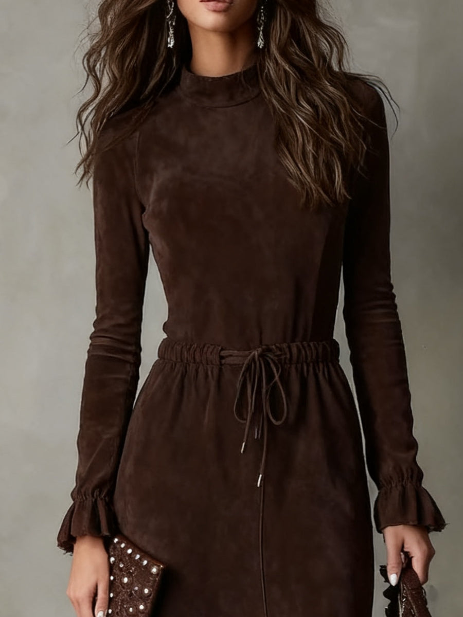 Isla | Vestido Midi de Suede con Cintura Regulable