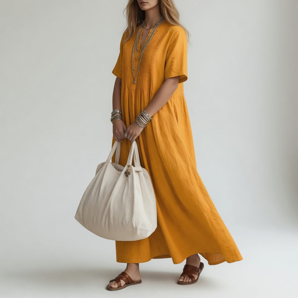 Pélagie™ — Vestido largo de algodón con cuello en V, libertad veraniega