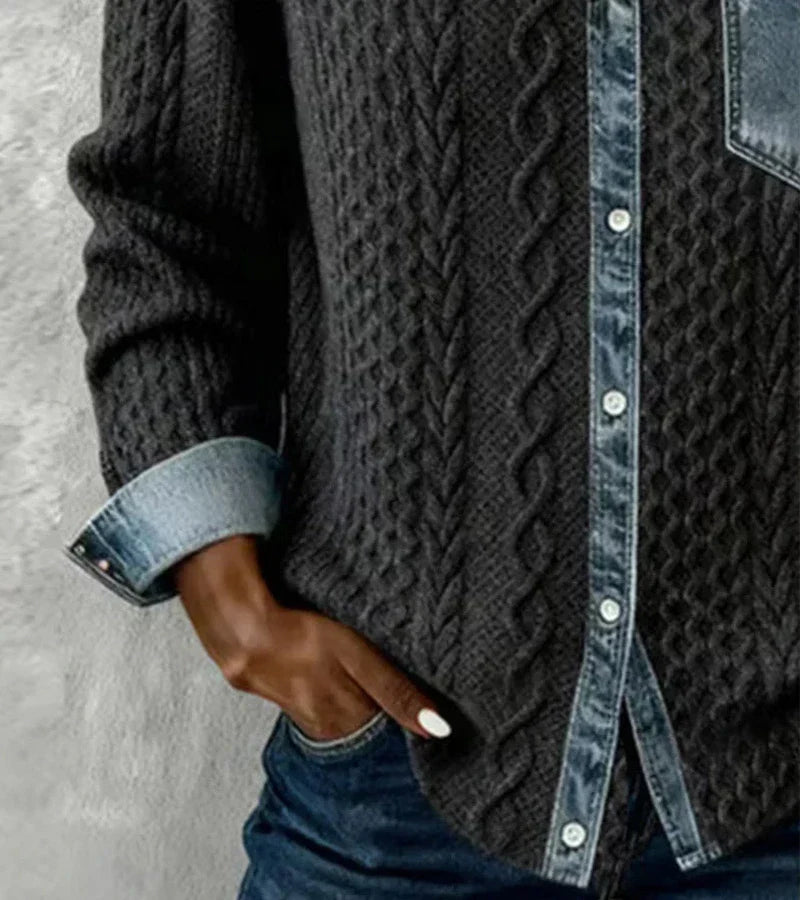 AMBRA - Sweater Estilo Patchwork con Detalles Denim
