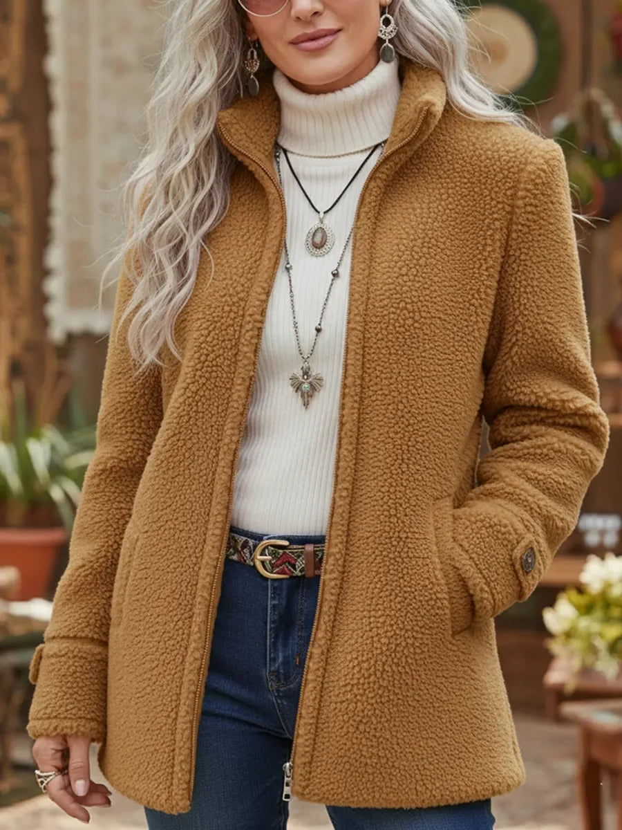 Annelies | Chaqueta Teddy con Cuello Alto y Cremallera