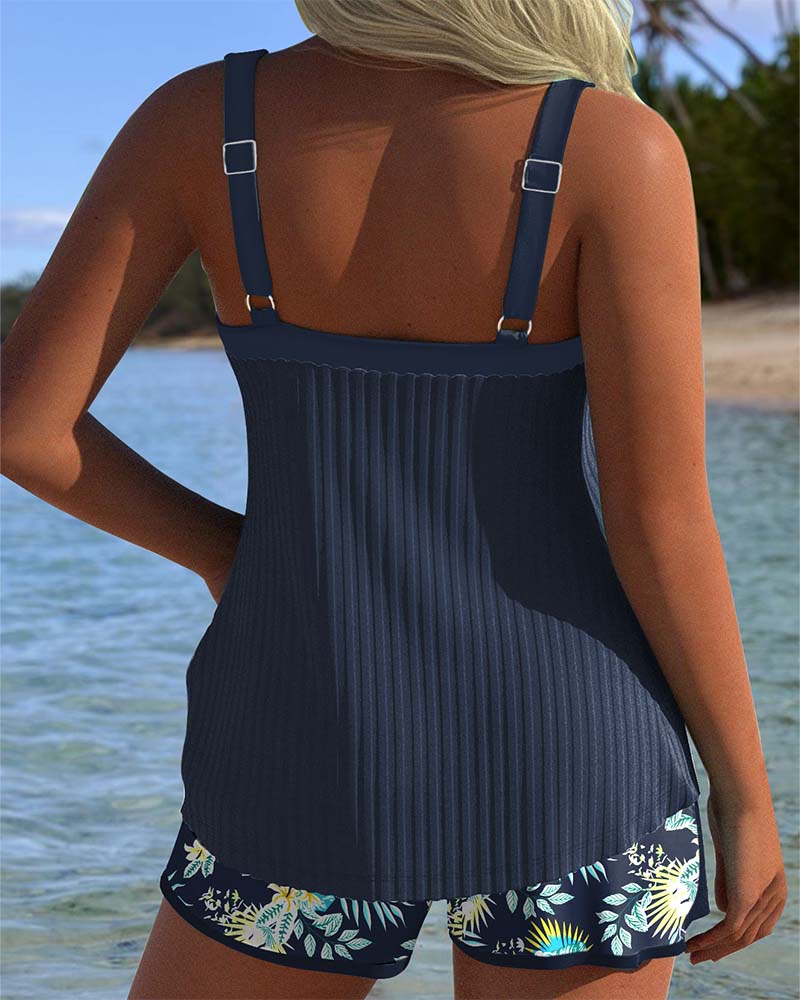 Tankini Rayado Dos Piezas Corto De Playa