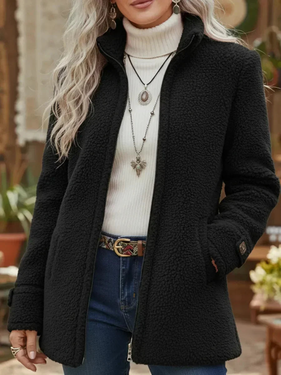 Annelies | Chaqueta Teddy con Cuello Alto y Cremallera