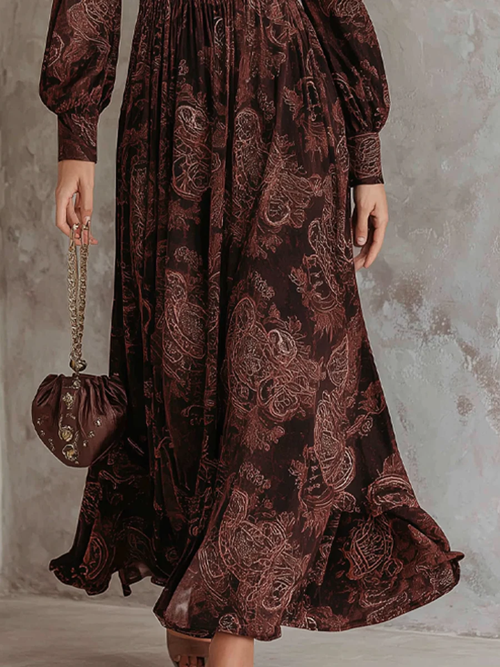 Marlene | Vestido Midi Paisley con Cuello de Cremallera