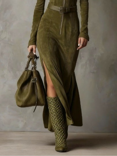 Evelyn | Vestido de Suede con Cierre y Cinturón Ajustable