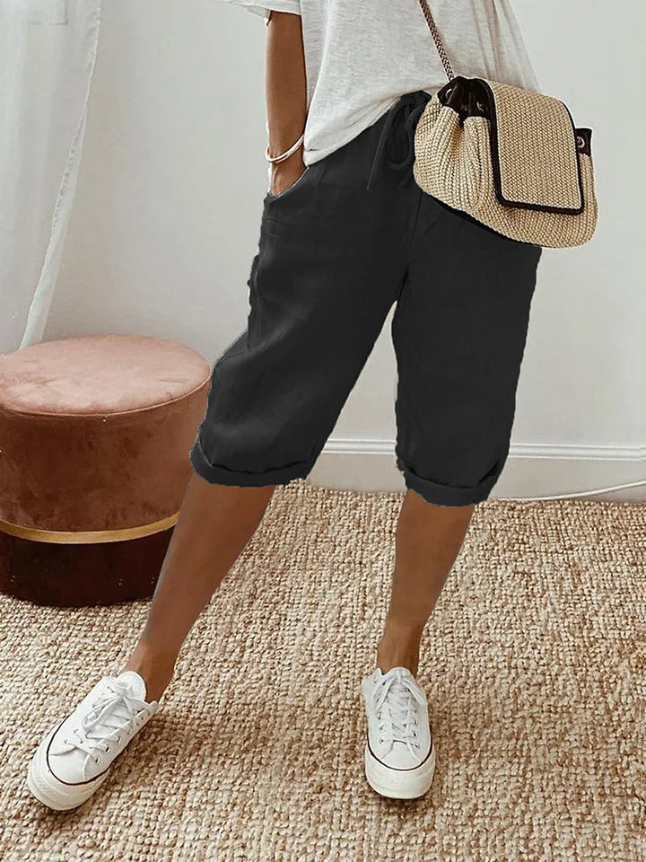 Mel - Pantalones Cortos de Algodón-Lino para Mujer