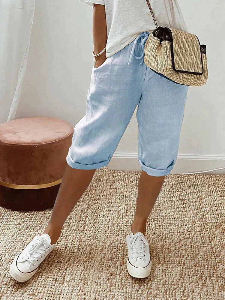 Mel - Pantalones Cortos de Algodón-Lino para Mujer