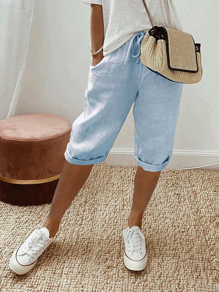 Mel - Pantalones Cortos de Algodón-Lino para Mujer
