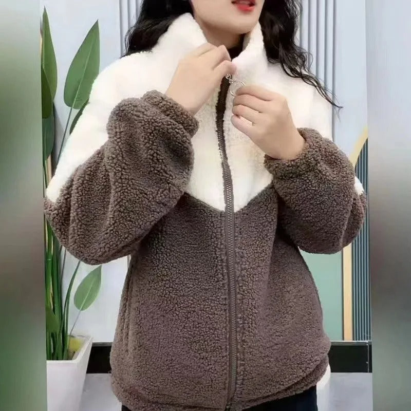 Sofia | Chaqueta Teddy Bicolor con Cremallera