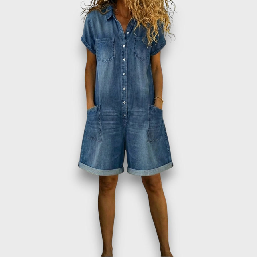 Joan | Pantalón corto efecto denim de algodón vintage